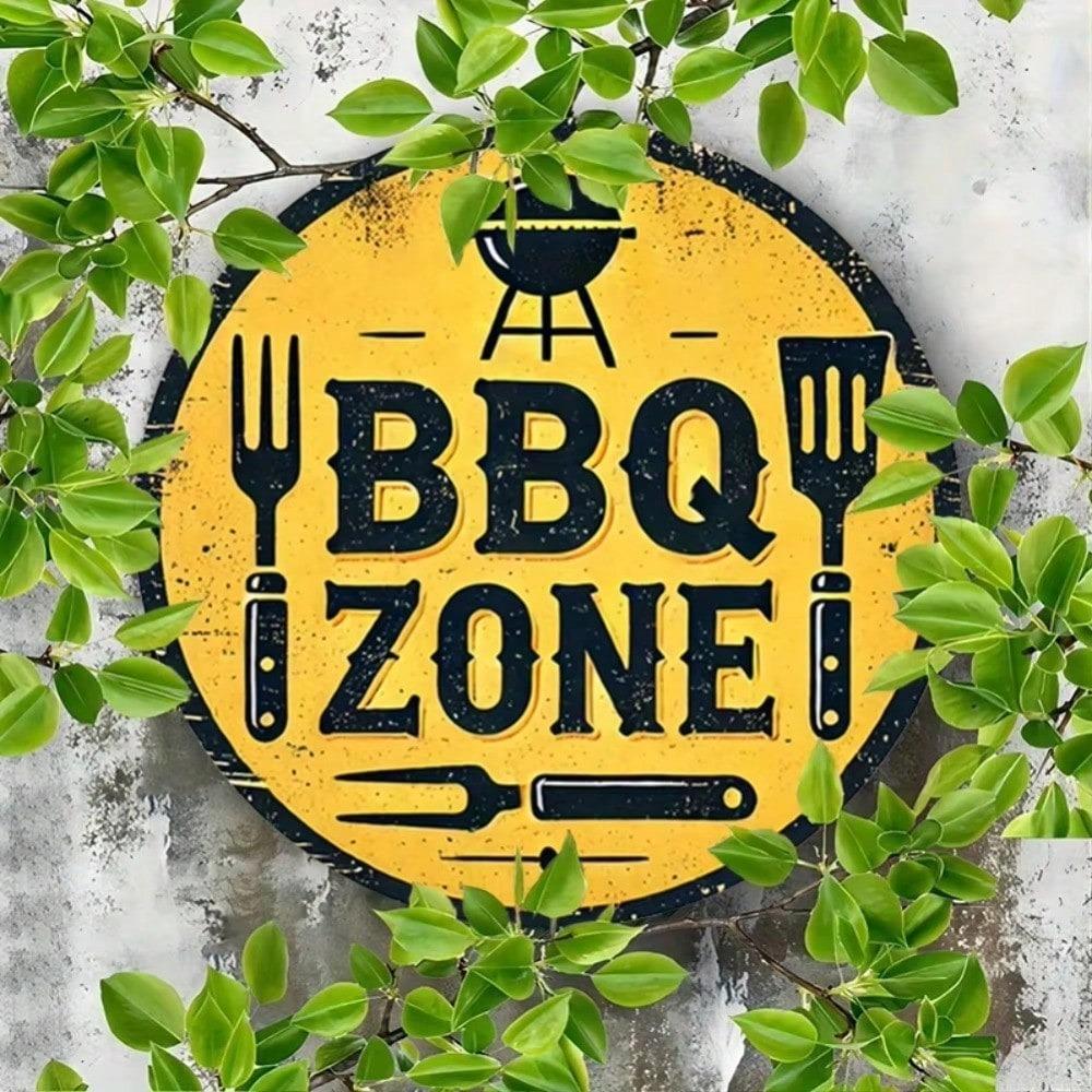 Metal Wall Art Aluminum BBQ Sign Round Shape Rustic Kitchen Decor