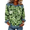 Long Sleeve Denim Patchwork Sweatshirt with Print Crew Neck Casual Pullover Top for Women Fashion Style