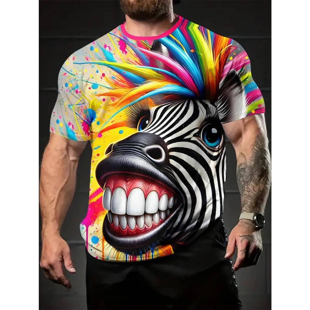 Modne Śmieszne Koszulki z Grafiką Zwierząt Druk 3D Oversize Krótki Rękaw Okrągły Dekolt Casualowe Koszulki Męskie