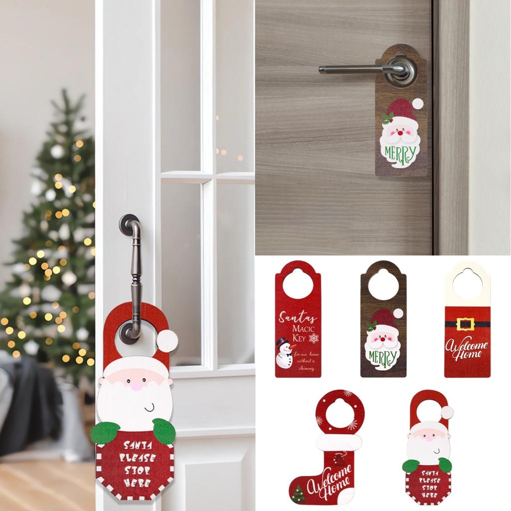 Christmas Decorations Wooden Door Hanging Cartoon Santa Claus Snowman Christmas Shopping Mall Store Layout Door Handle Pendant
