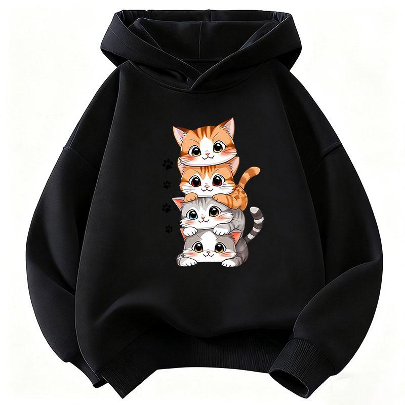 Funny Cartoon Cat with Flower Hoodie Kids Cat Children's Sweatshirt Hoody for Boys Girls Casual Hoodies Spring Clothes