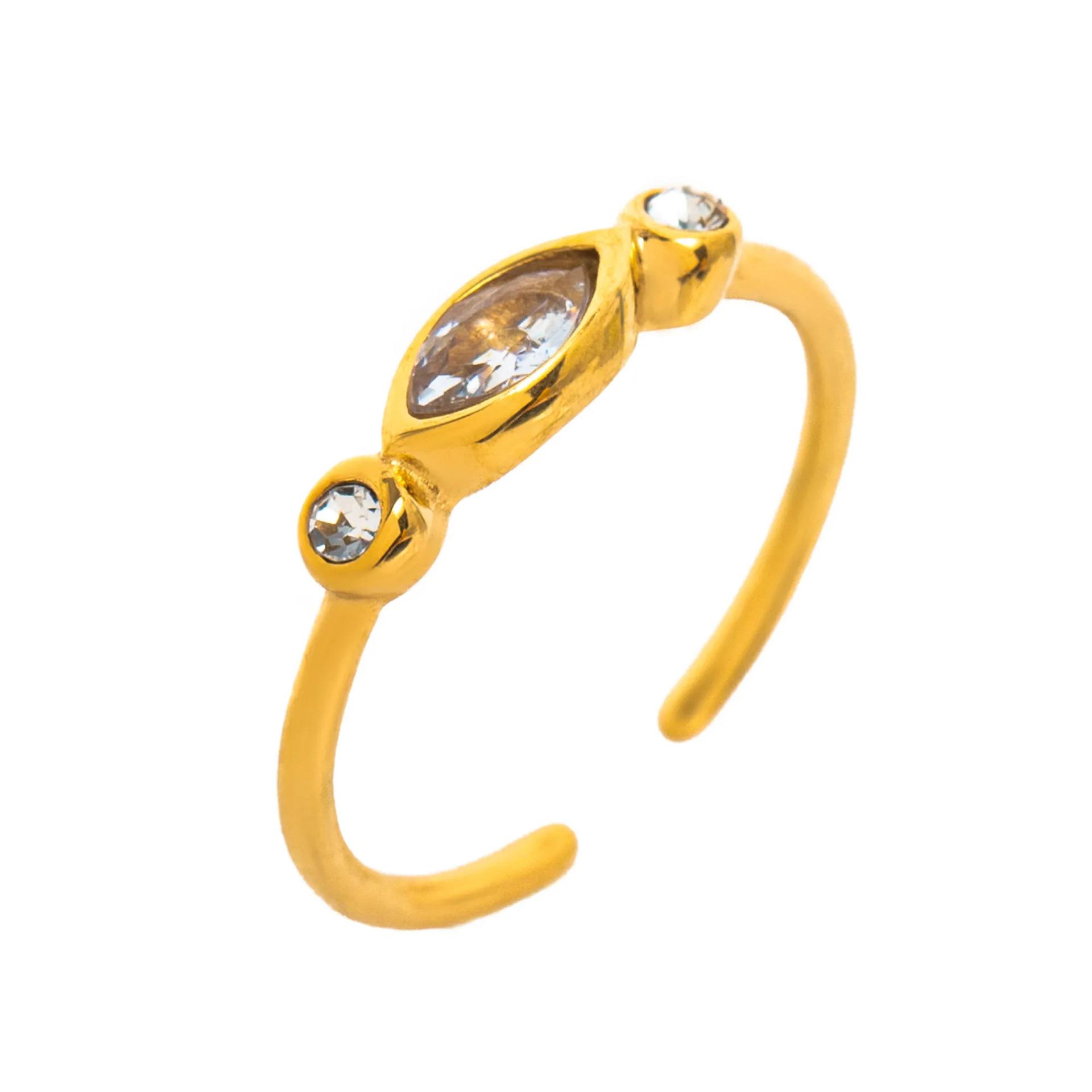 

Titanium Steel High Color Retention Horse Eye Color Zircon December Birthstone Ring Plain Ring December Birthstone 18K Gold