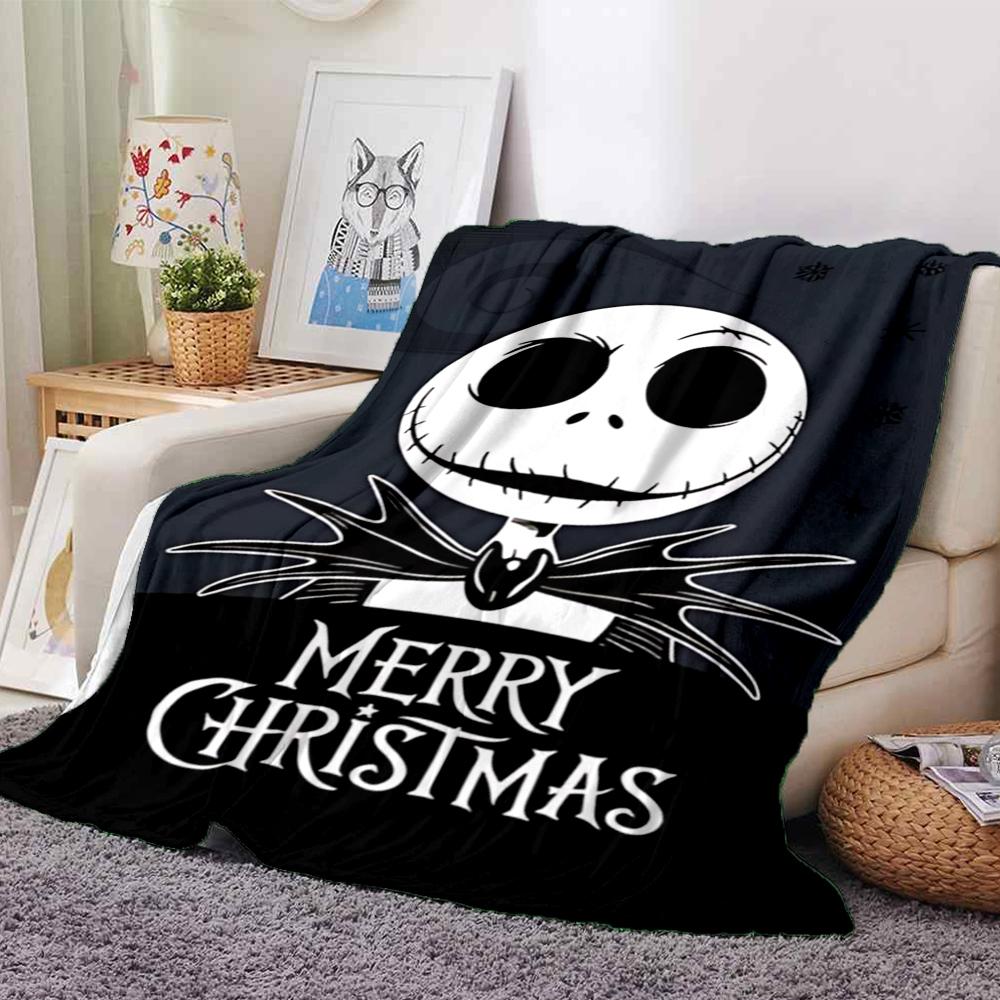 1Pc Christmas Jack Skellington Blanket Soft Throw Blanket For Home Bedroom Bed Sofa Travel Office Solid Christmas Blanket