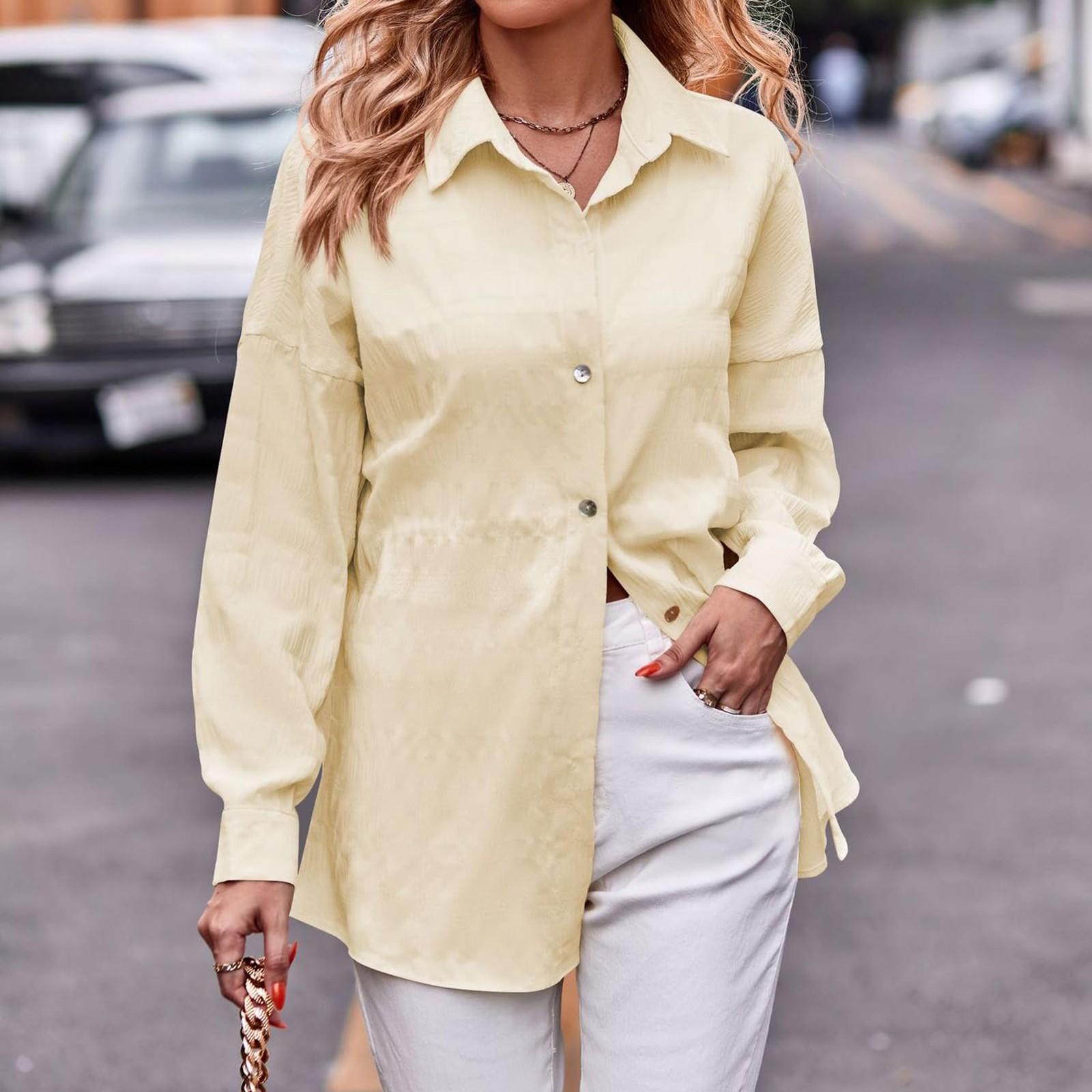 

Женская однотонная блузка с длинным рукавом на пуговицах, элегантные рубашки S