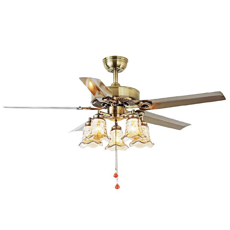 Mid-Century European Retro Ceiling Fan Light with Iron Blades - Variable Frequency High Airflow for Living Rooms or Restaurants.