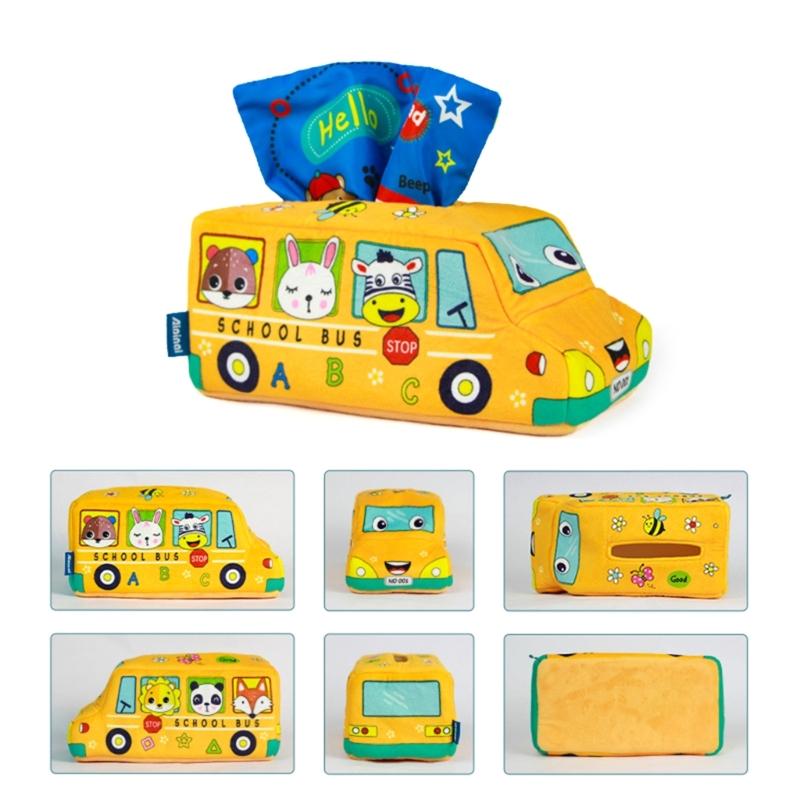Tissue Box Toddler  Toy Babies Sensory Toy with Crinkle Paper & Rainbow Dance Scarves Infants Learning Toy