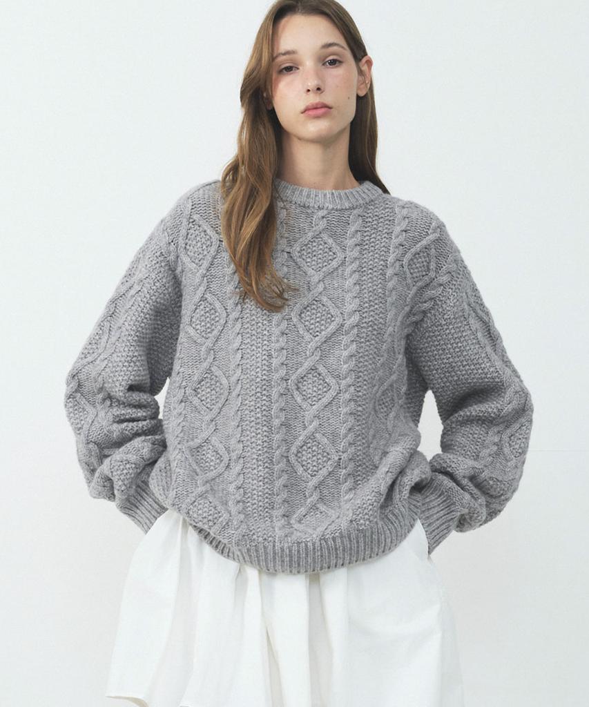 SO IR (3Color)Fisherman Cable Wool Sweater