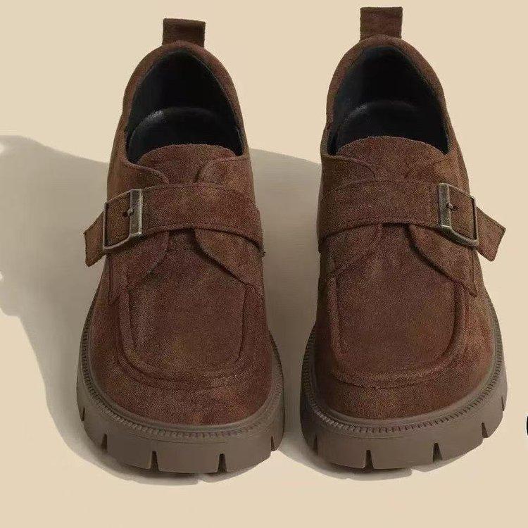 Women's Fleece-Lined Loafers 2025 Winter New Thick-Soled Suede Single Shoes with Invisible Internal Height Increase for Women