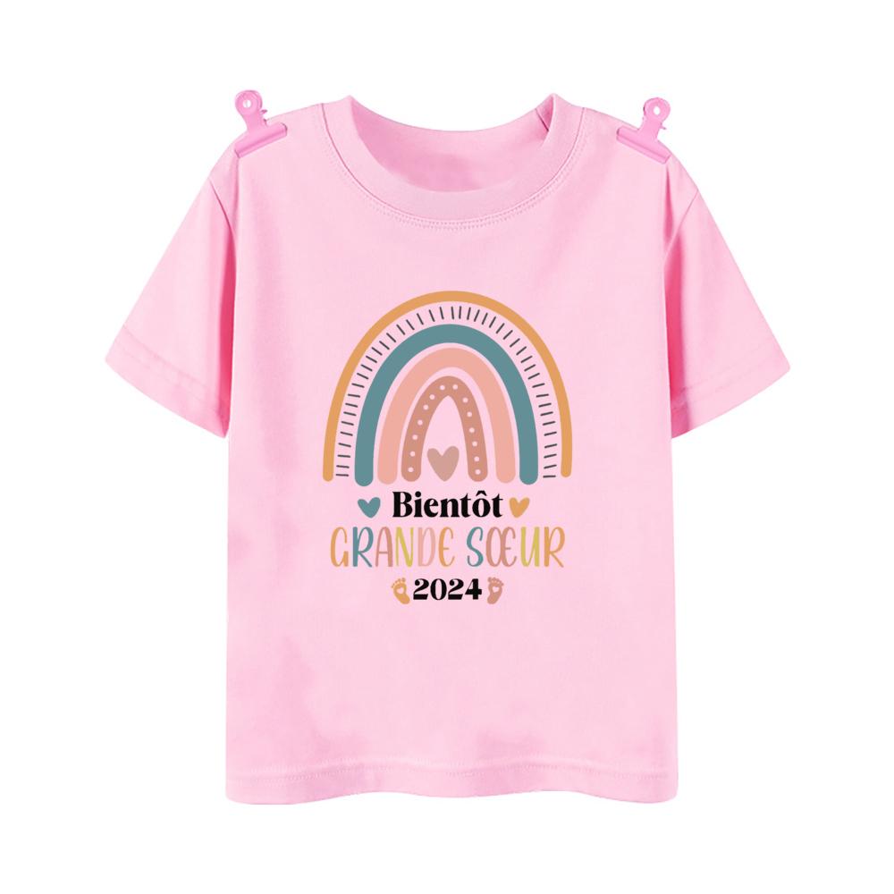 I Will Become A Big Sister Rainbow Print Kids Shirt Baby Announcement T-shirt Friend Printed Girls Tops Child Short Sleeve Tee