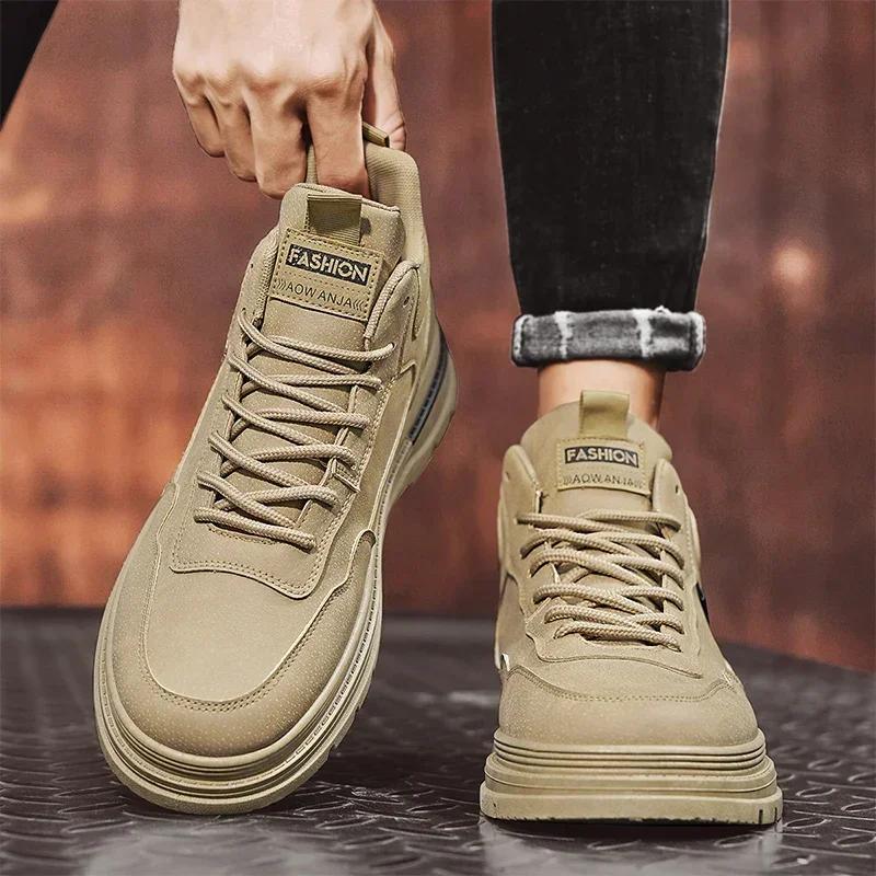 Mode Neue Herren High-Top Stiefeletten Freizeitschuhe Leder Verschleißfest Sicherheitsschutz Mode Vielseitig Outdoor Arbeit Kurze Stiefel