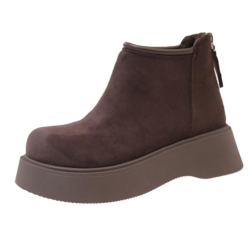 Frosted Real Soft Leather Big Head Thick-soled Muffin Martin Boots Women's 2025 Autumn and Winter Velvet Chimney Chelsea Short Boots Tide