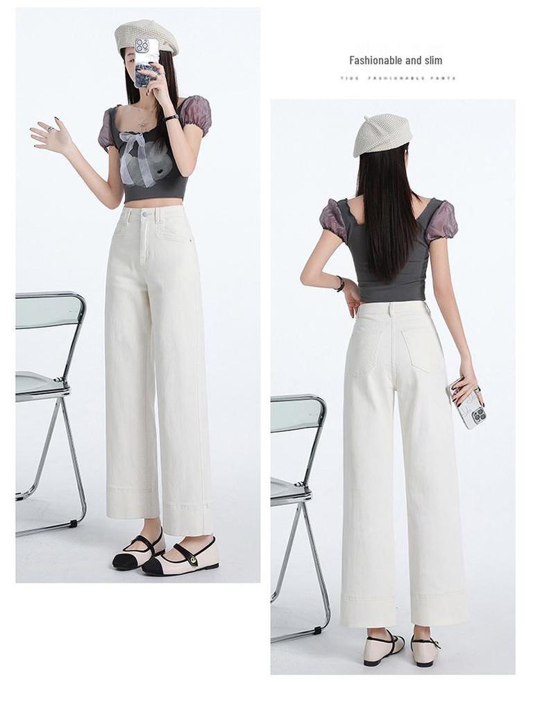 Women's 2025 Tencel High-Waisted Wide-Leg Cropped Jeans - Summer Thin, Straight, Loose, Drapey, Slimming Pants