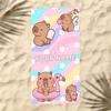 1Pc   Cute Capybara Beach Towel, Custom Name Kawaii Summer Beach Blanket For Kids Adults