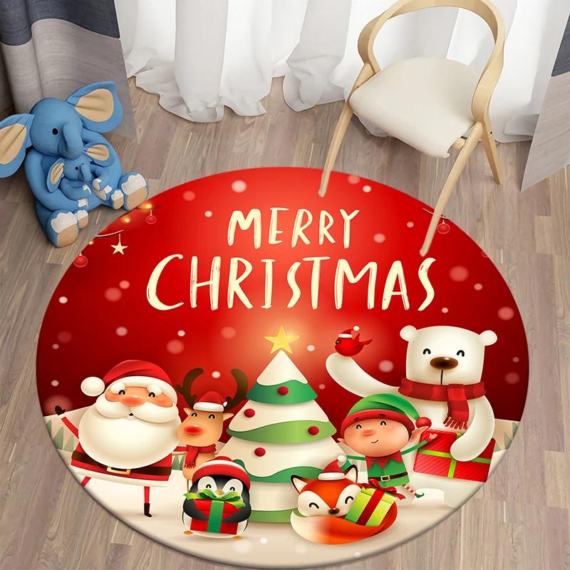 Christmas Decoration Kawaii Printed Round Carpet Home Bedroom Children's Living Room Floor Mat   Anti Slip
