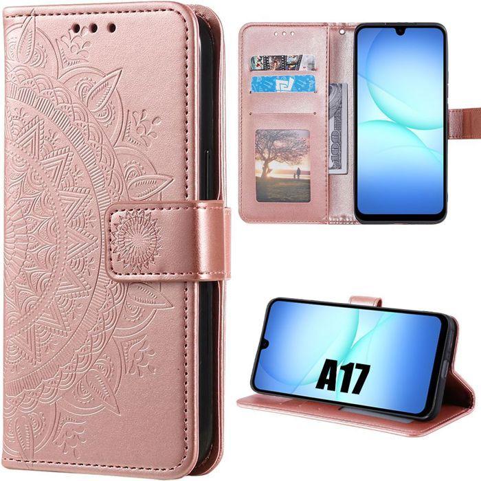 Coque de Protection - BOOLING - pour Samsung Galaxy A17 4G/5G - Cuir Synthétique Motif Floral Rose