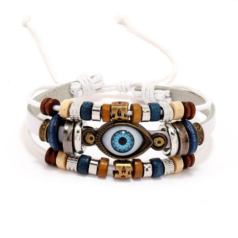 Boho Multilayer Leather Bracelets Evil Eye Charm Beads Bracelet Bangle For Women Men Vintage Punk Wrap Set