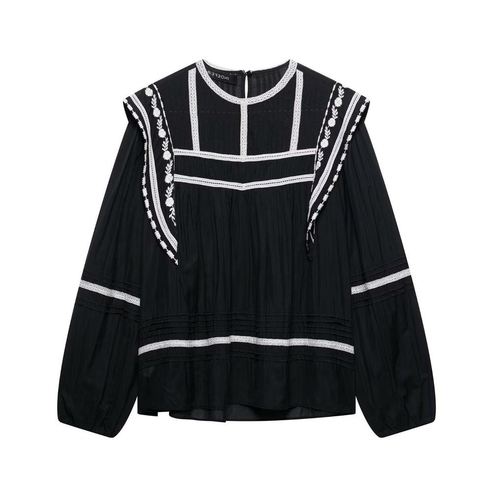 TAOP&ZA Women's Ethnic Style Ruffle Sleeve Embroidered Shirt