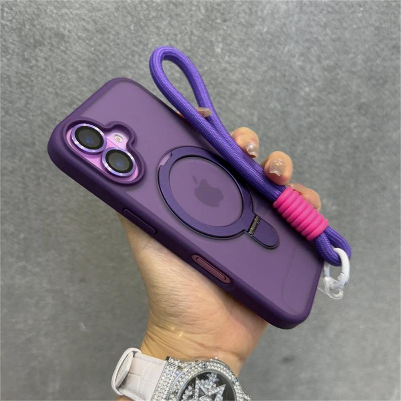 Wrist Strap Matte Clear Magnetic For Magsafe Holder Stand Case For iPhone16 15 11 12 13 14 16 Pro Max Plus With Lens Glass Cover