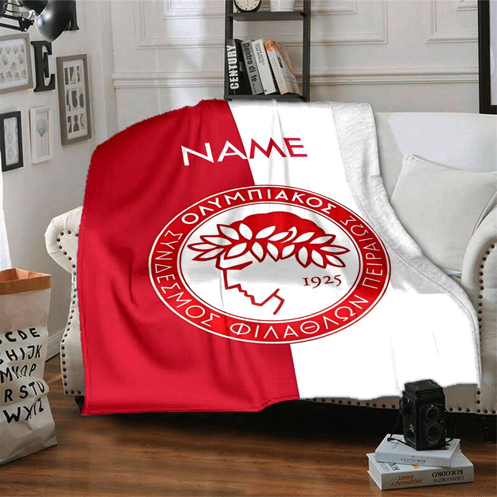 Custom Name Olympiacos FC Crest blanket for Couch & Bed, Plush Cozy Fuzzy Blanket Super Soft & Warm Blankets for Fall and Winter. 0908256