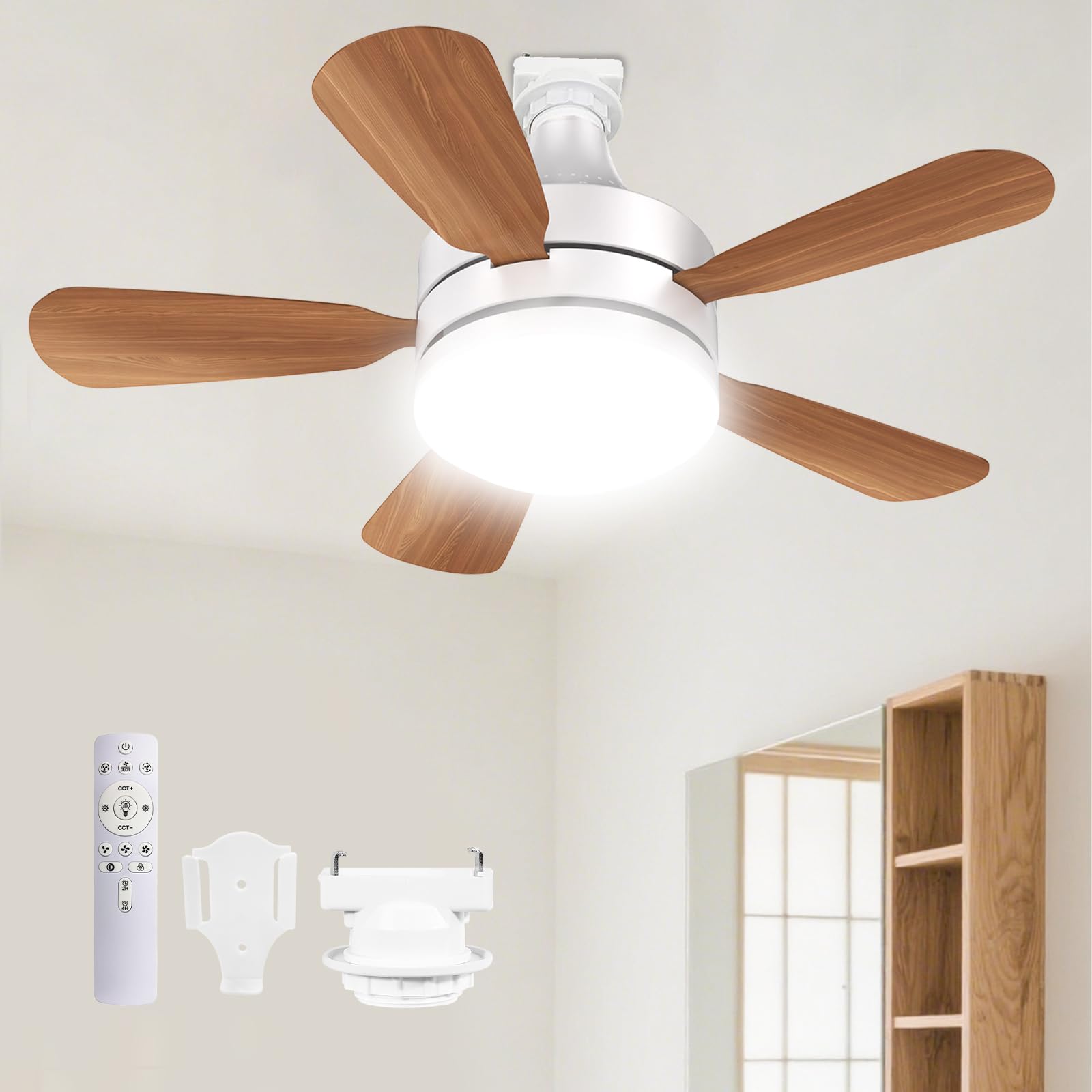 

ONRIU Ceiling Fan Light [Compact, ForwardReverse Rotation, Heating Use] LED Fan Light, 28W, 3000lm, E26, Stepless Dimming and Color Adjustment, 3 Fan