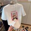 Weißes Baumwoll-Kurzarm-T-Shirt für Damen Im Sommer Neue Modische und Schöne Shirt Cartoon-Druck Schulter-T-Shirt Top