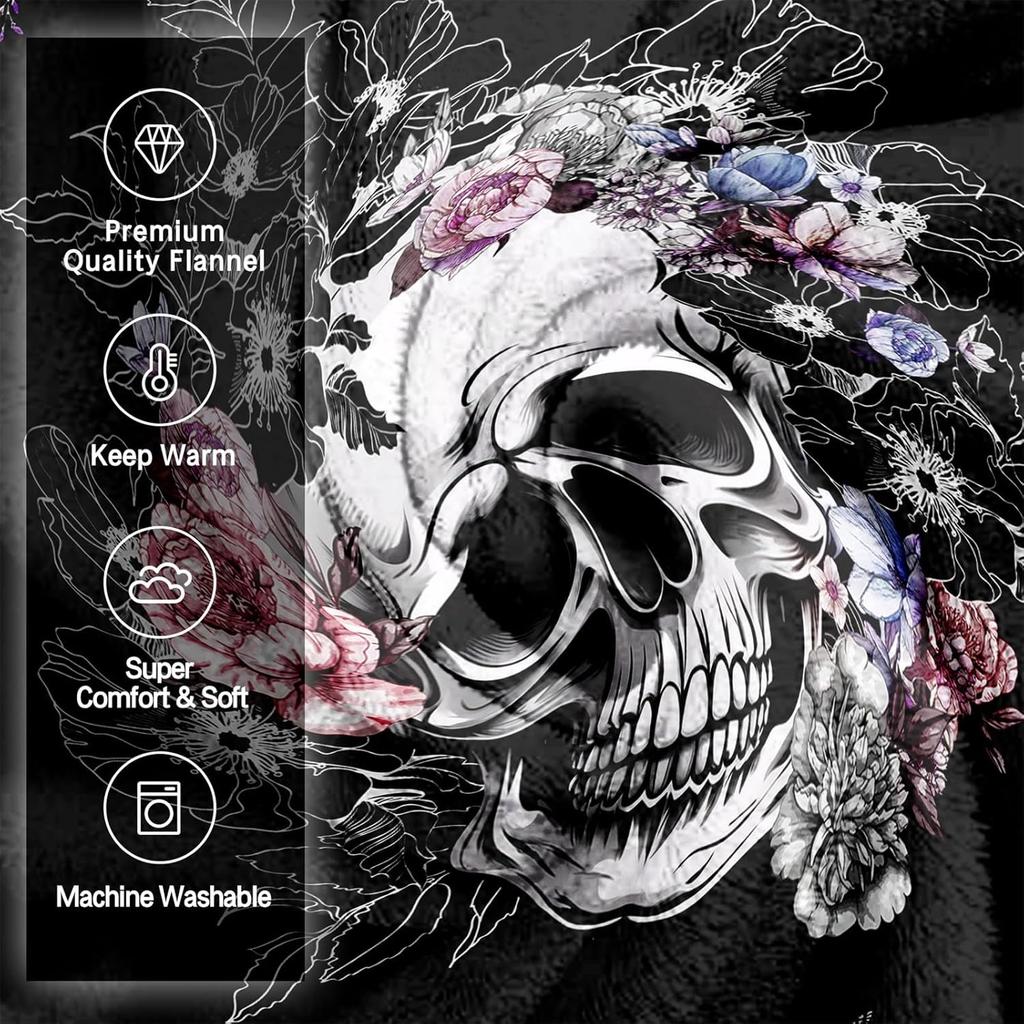 1PC Halloween Theme Throw Skeleton skull Flowers Gothic arts Thin Fashion Blanket Gifts for Couch Bed Car Home Camping all season use
