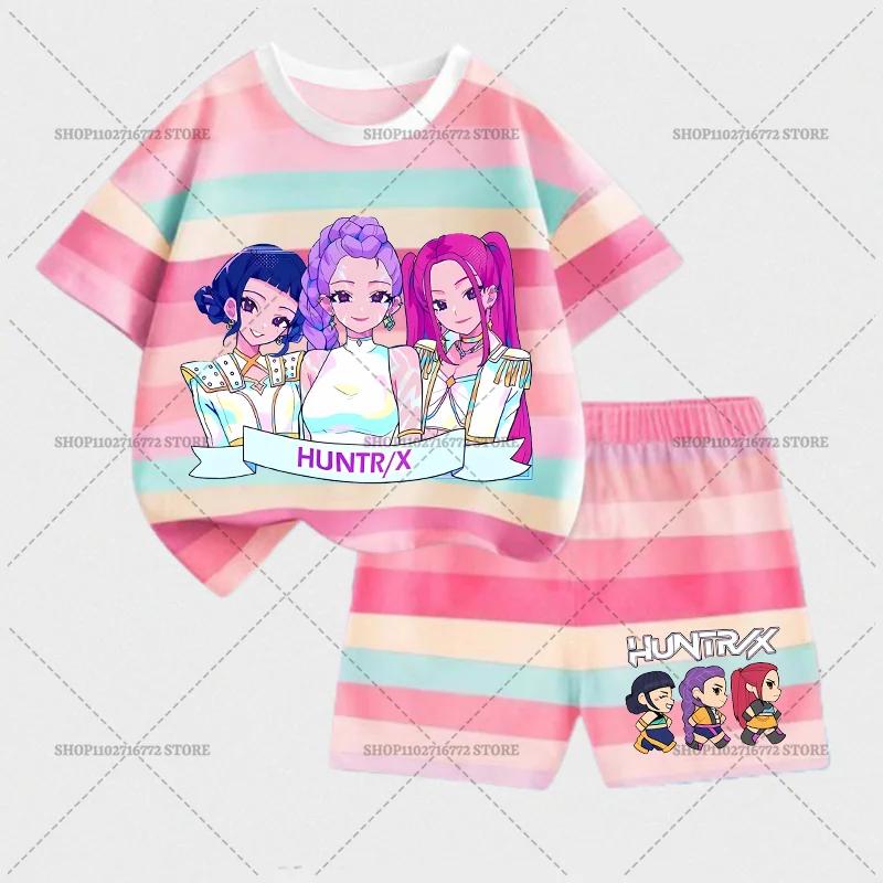 

K-pop Охотники на демонов Детский комплект с коротким рукавом и шортами Модная летняя детская одежда для мальчиков и девочек Хлопковая футболка и штаны Спортивные костюмы 160cm