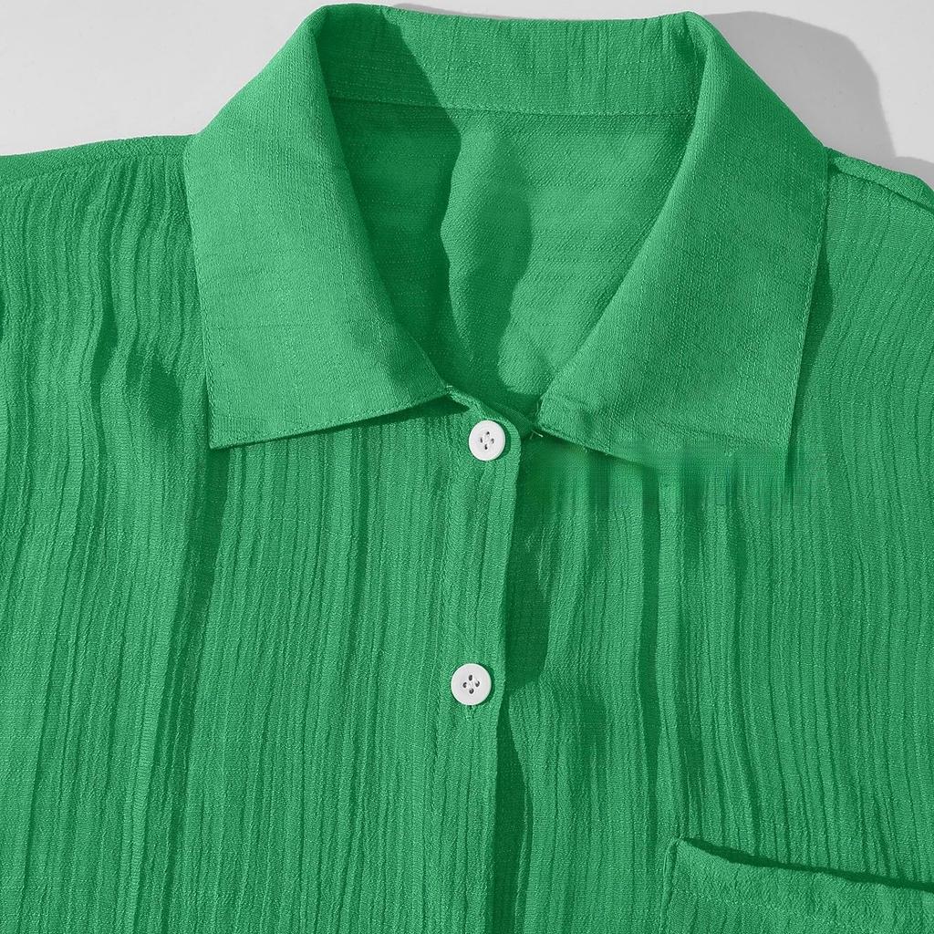 Women's Suit Short Sleeve Casual Elegant Green Soild Two Piece Set Women Outfit Shirt for Women