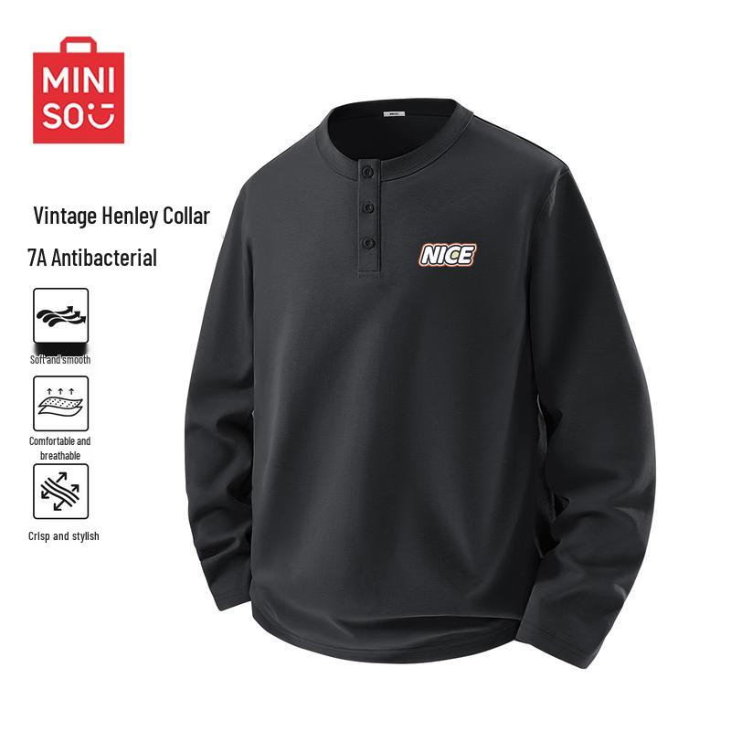 MINISO Men s Henley Neck Long Sleeve T-Shirt 2XL