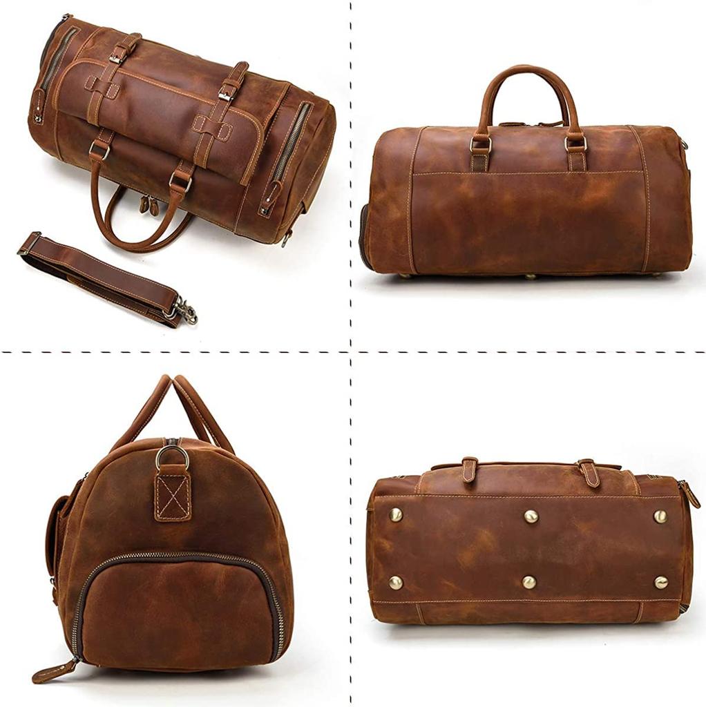Genuine Leather Boston Bag for Large Shoe Travel Retro Cowhide Golf Sports Bag with School Trip Bag Men, Capacity, Storage, Durable, 2-Way Bag,