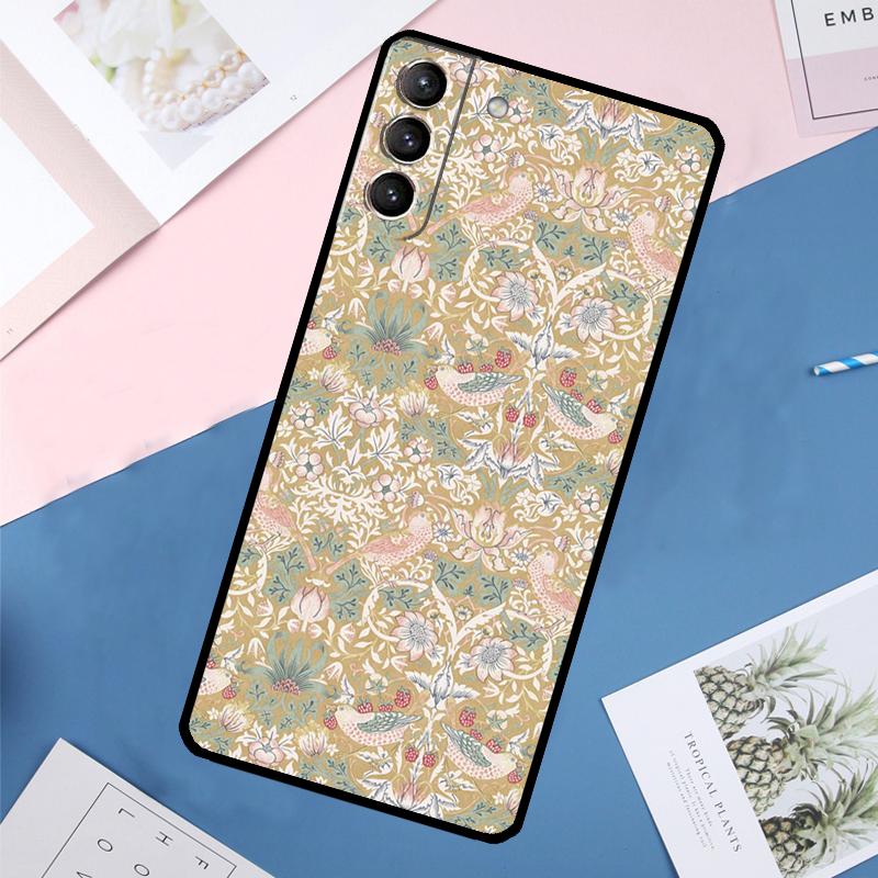William Morris Strawberry Thief Case For Samsung Galaxy S22 S23 S24 Ultra S9 S10 Plus Note 10 20 Ultra S20 S21 FE Cover