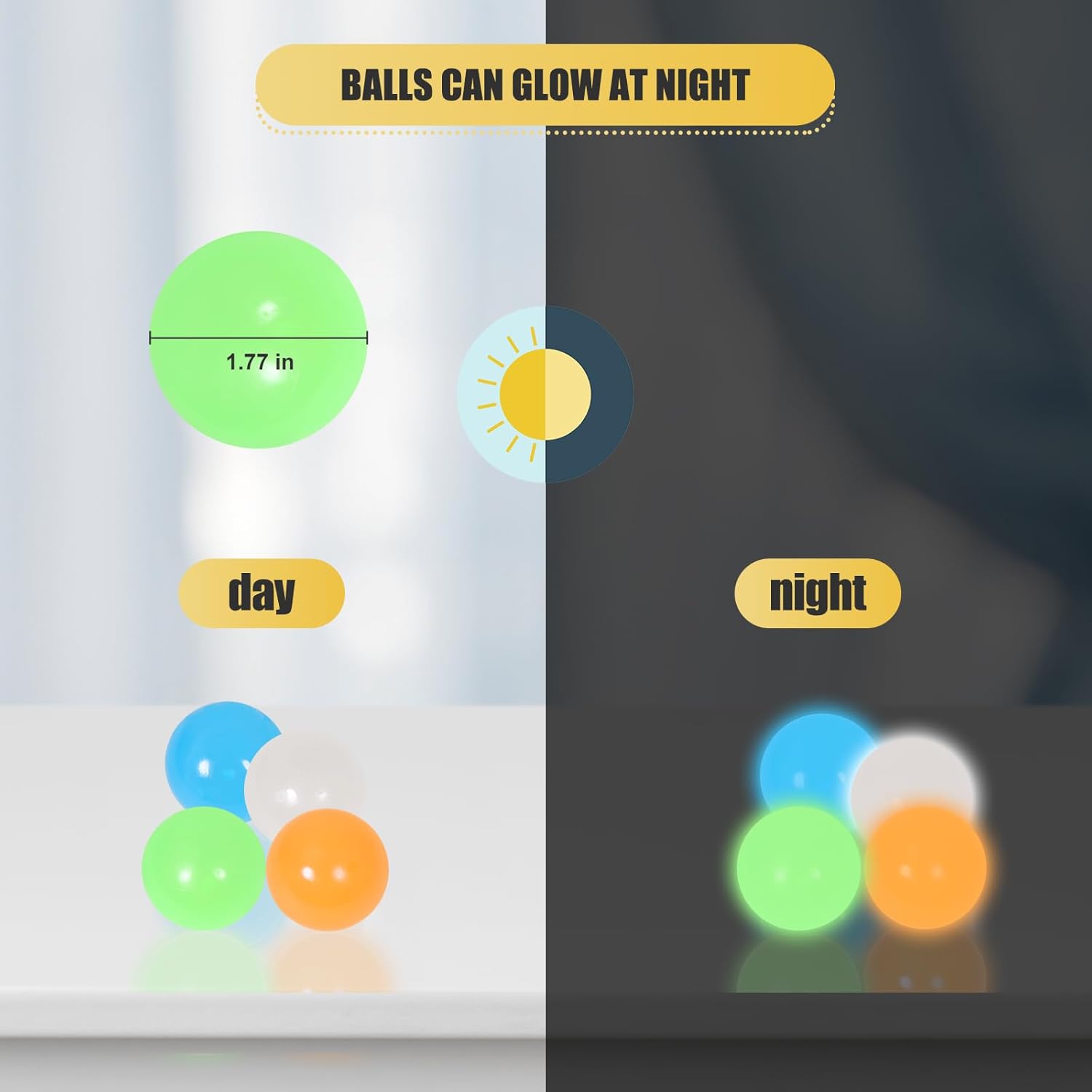 

4pack-1.8in Dream Balls,Glow in The Dark Sticky Balls That Stick to The Ceiling,Stress Balls for Kids and Adults,Elevated Balls,ASMR Cool Stuff for