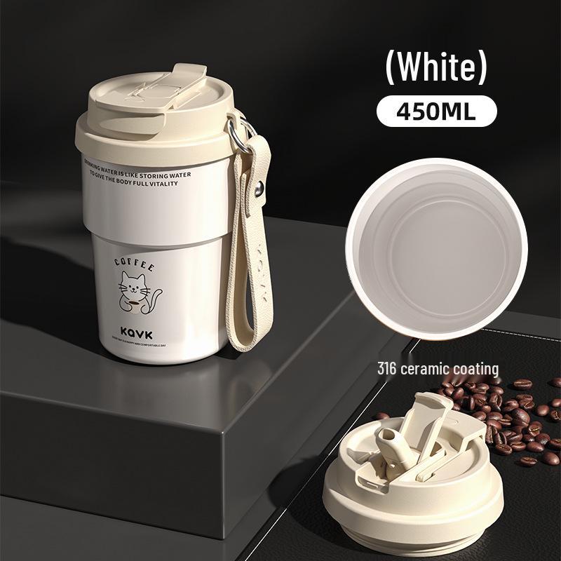 Premium 316 Stainless Steel Insulated Cup with Carrying Rope and Dual-Lid for Coffee and Water