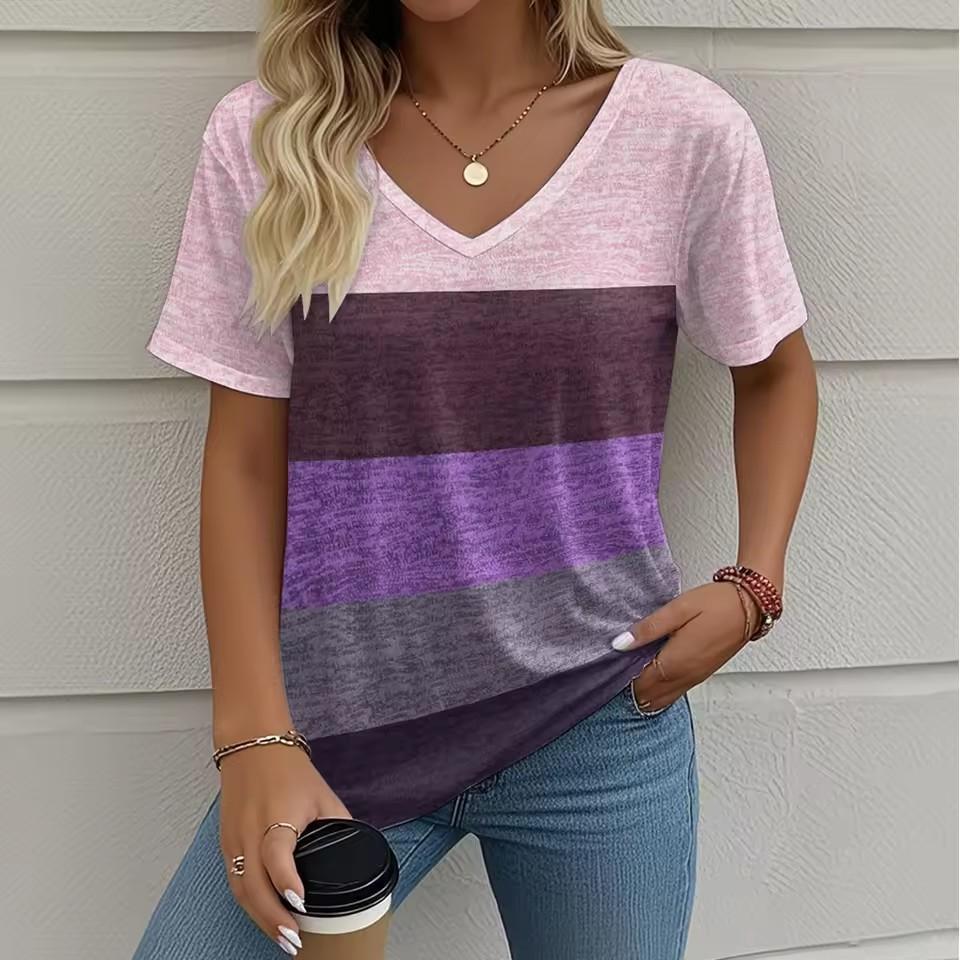 Women's new fashionable and elegant short sleeved T-shirt summer women's noble and simple 3D printed top T-shirt