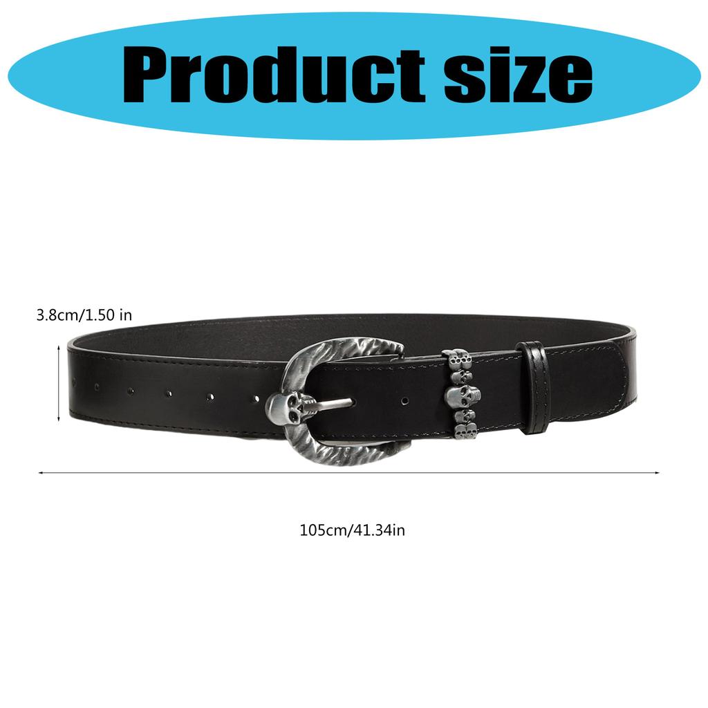 Men's Skull Buckle Waist Belt Gothic Adjustable Wide Waistband PU Leather Waist Strap for Casual Outfit and Street Wear