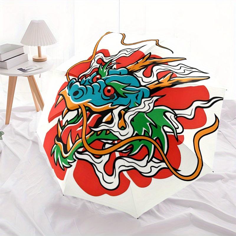 1pc Dragon Artwork Automatic Open/close Folding Umbrella, Compact Portable Travel Umbrella, Perfect Birthday/Christmas, Cute Umbrella, Durab