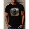 European Sizes Black Bear Print T Shirt, Tees For Men, Casual Short Sleeve T-shirt For Summer