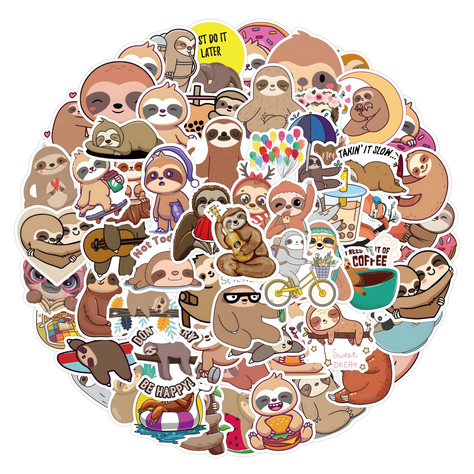 

100 Cartoon Sloth Waterproof Stickers for Planner, Stationery, Water Bottle, and Computer Decoration