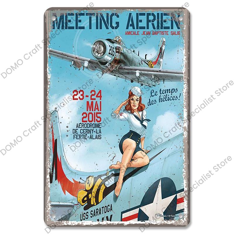 Airplane Poster Metal Tin Signs Vintage Model Plane Meeting Aerien Metal Plate Wall Decor Bar Club Garage Home