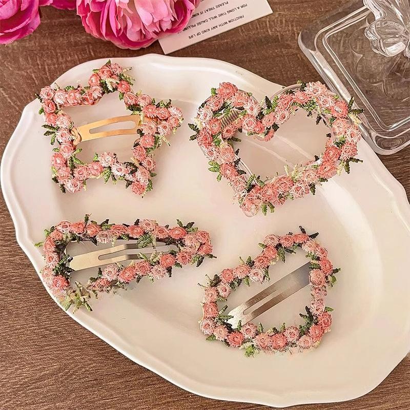 Rosa Bestickte Blume Haarnadel Für Mädchen Haarspangen Liebe Haarnadel Süße Haarnadel Kinder Gebrochenes Haar Pony Seite Haaraccessoire