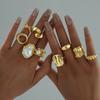 9pcs Fashion Gold Color Bowknot Pearl Geometric Open Rings Set for Women Exaggerated Irregular Adjustable Ring New Jewelry Gift