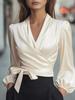 European and American temperament commuting long-sleeved bubble sleeves slim-fitting V-neck woven shirt top