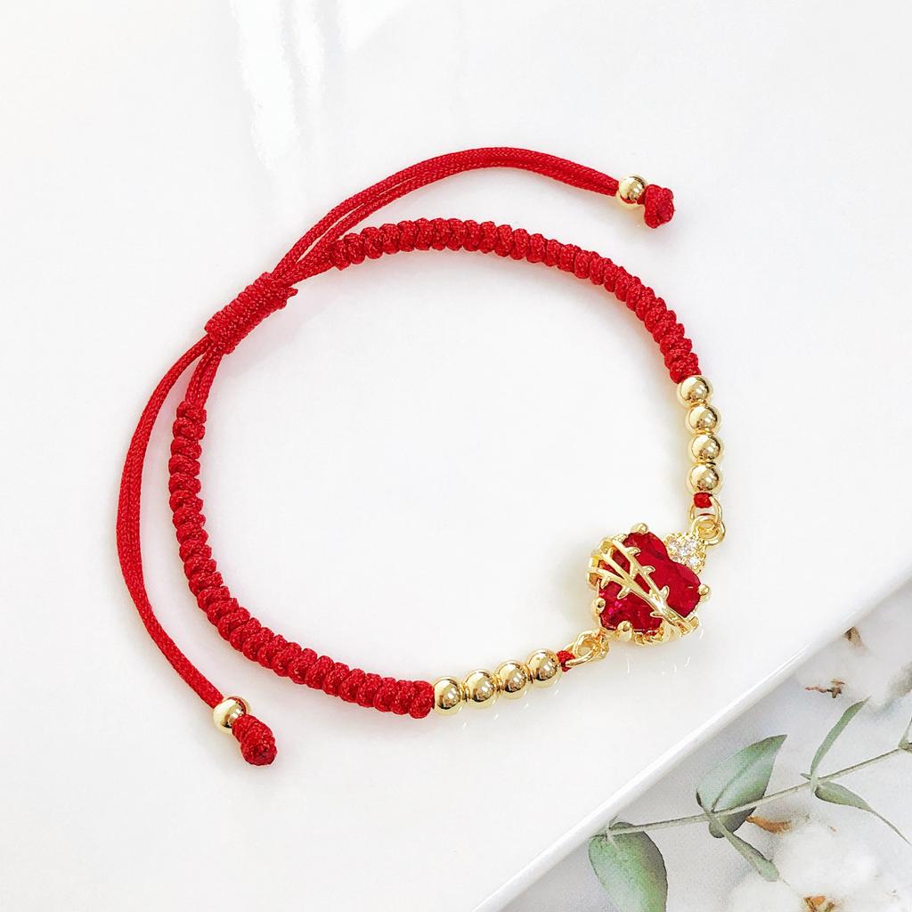 Red Cord Lucky Sacred Heart Shaped Crystal Bracelet Hand-Woven Religious Cross Good Luck Bracelet for Men Women  Amulet Jewelry