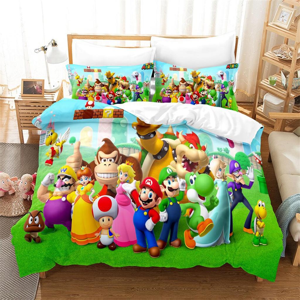 3D Printing Duvet Cover M-Mario 3D Exquisite Game Cartoon Bedding Set With Zipper Comforter Bed Youth Home Decor Kids Boys Gift