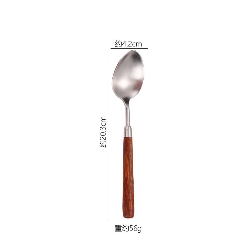 Solid wood handle western knife, fork and spoon set 304 stainless steel Japanese fork and spoon dessert spoon imitation rosewood tableware