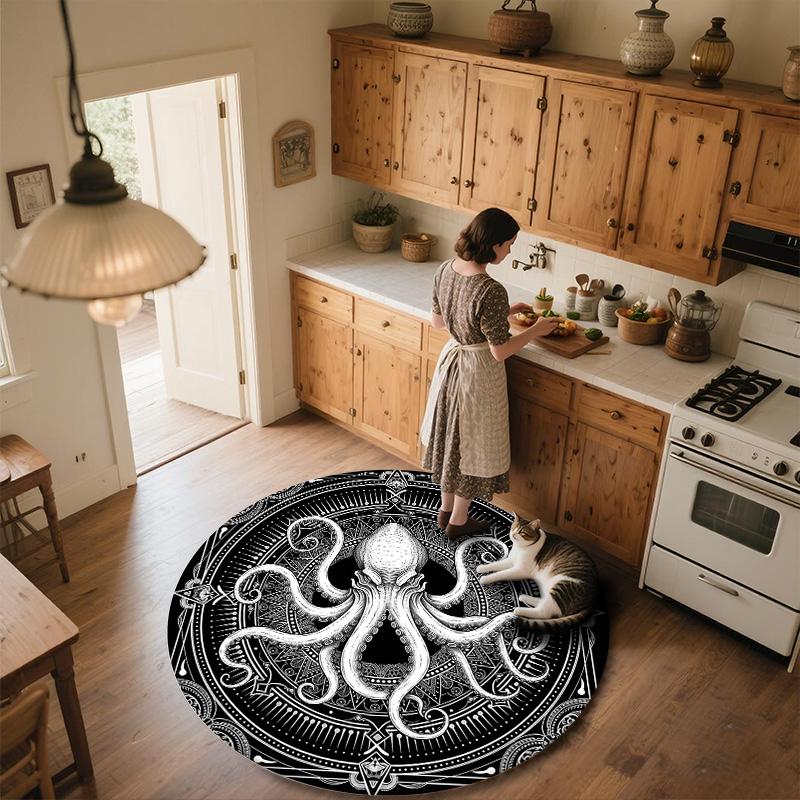 Oktopus,Runder Teppich,Teppich für Wohnzimmer Schlafzimmer Sofa Spielzimmer Dekor,Rutschfeste Fußmatte