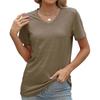 Women's V-neck T-shirt, Summer Short-sleeved Top, Casual Solid Color T-shirt, Soft Basic T-shirt Coffee L