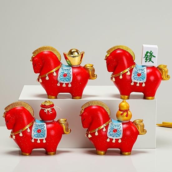 1/4Pcs Cartoon Horse Statue Rotatable Golden Ingot Gourd Money Bag Lucky Pony Figurine Home Office Desktop Feng Shui Decoration Ornament