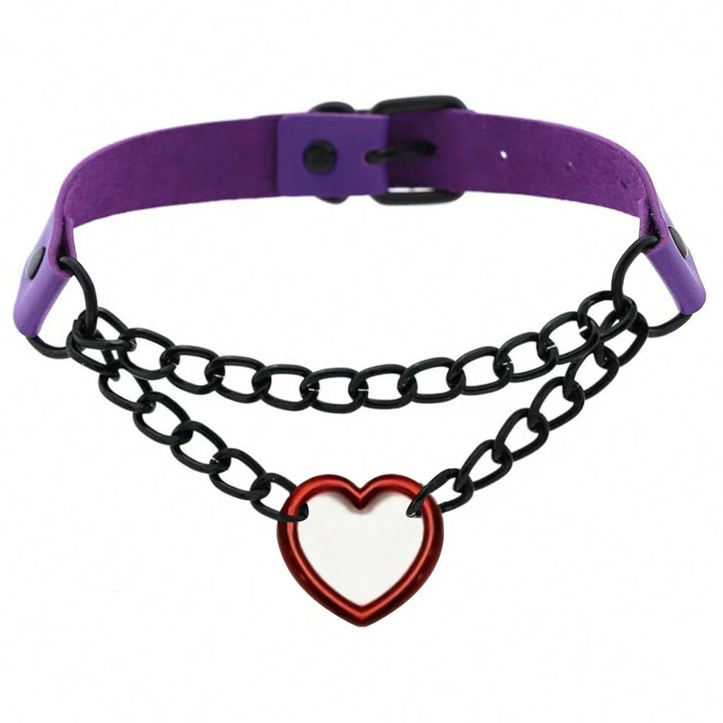 Hip Hop Gothic Peach Heart Collar Pu Leather Necklace Party Christmas Halloween Creative Valentine'S Day Gift