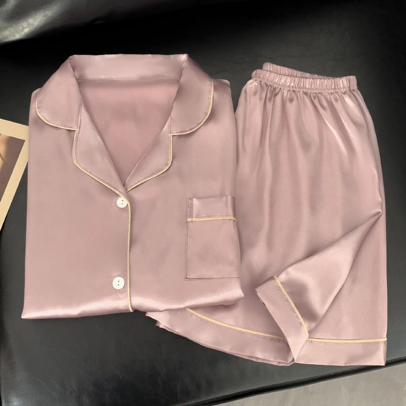 High-Quality Pajamas Can Be Worn By Women With Ice Silk Short Sleeves, Elegant And Sweet Casual Loungewear